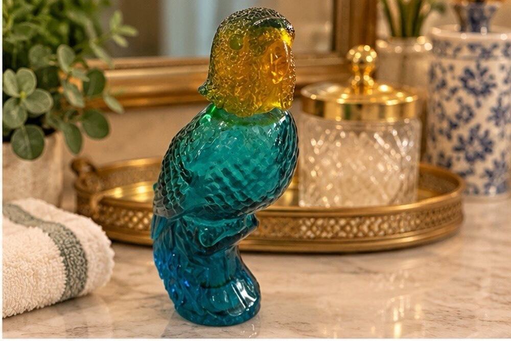 Vintage Avon Island Parakeet Bird Moonwind Cologne Decanter Blue Glass Empty